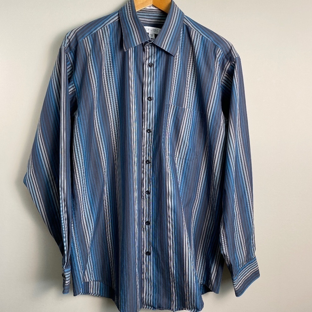 Joseph & Feiss Blue/Black‎ Men's Long Sleeve Button Up Striped Shirt Large Tall